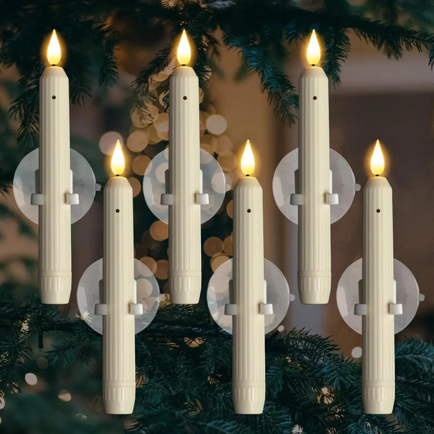 Flamfria LED-fönsterljus – Set om 6 med automatisk skymnings- till gryningssensor