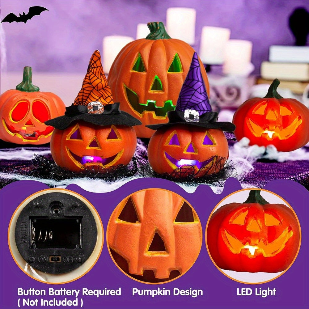 Ljusande pumpalykta set – Glödande batteridrivna Halloweendekorationer