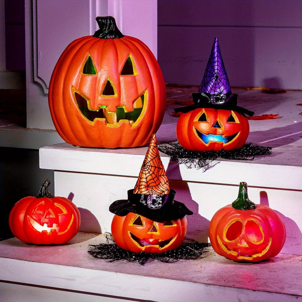 Ljusande pumpalykta set – Glödande batteridrivna Halloweendekorationer
