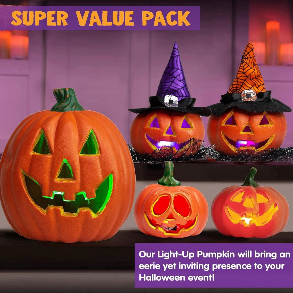 Ljusande pumpalykta set – Glödande batteridrivna Halloweendekorationer
