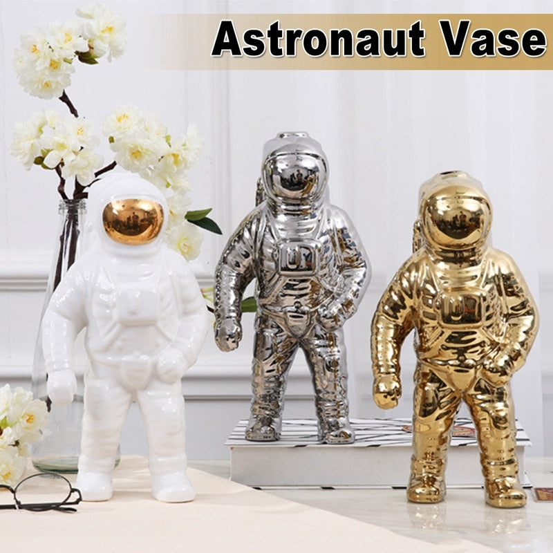Guld Space Man Skulptur Astronaut Keramik Vas