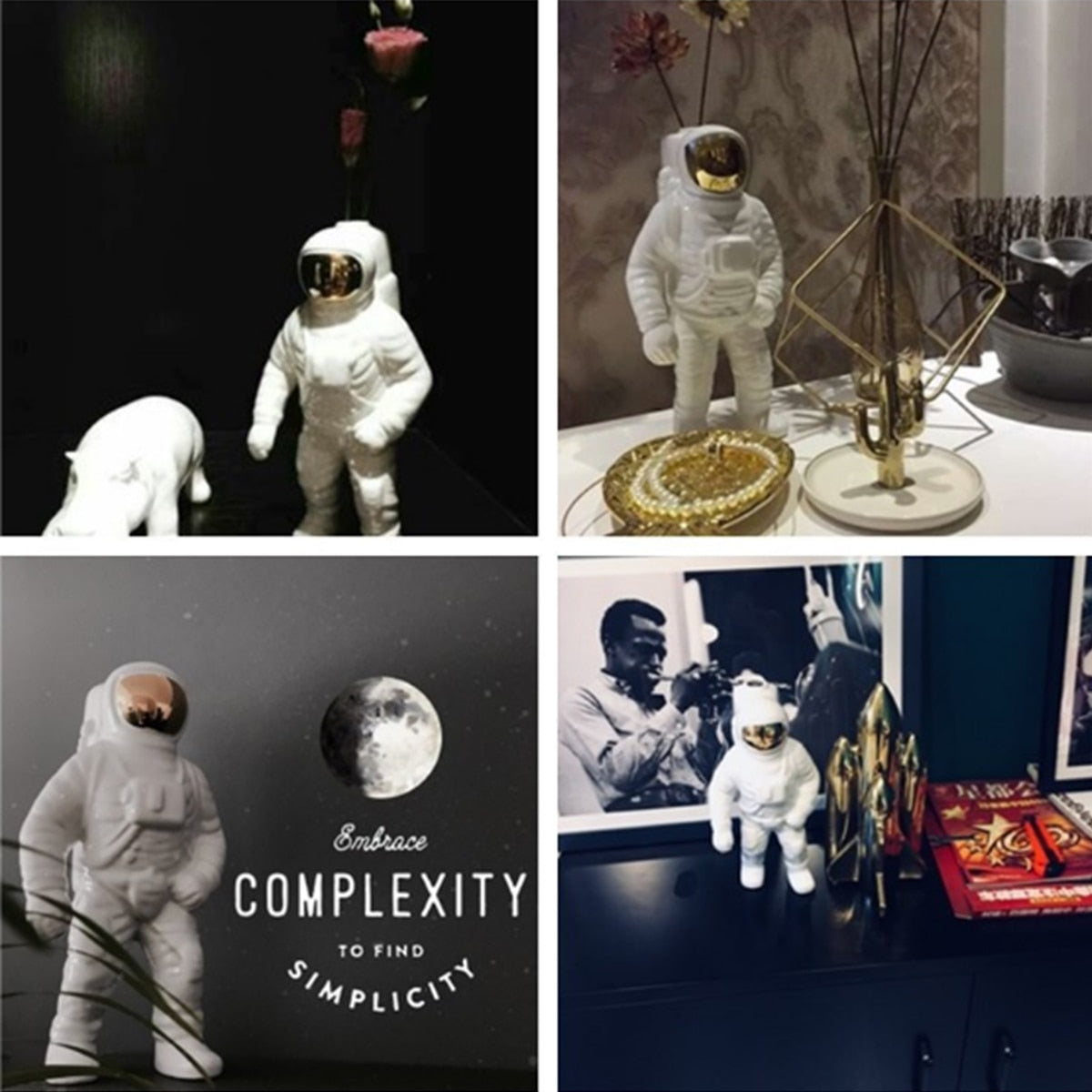 Guld Space Man Skulptur Astronaut Keramik Vas