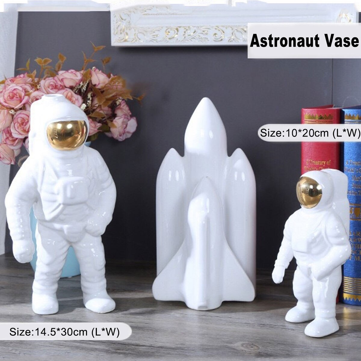 Guld Space Man Skulptur Astronaut Keramik Vas