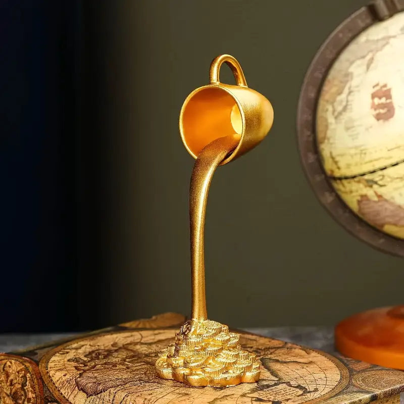 Gyllene flödande rikedomsbägare - Välståndsfontän med lyckomyntskaskad Heminredning