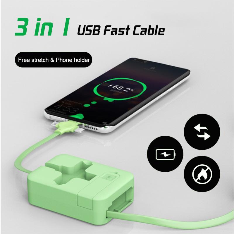 Universell 3-i-1 snabbladdningskabel – strömlösning för flera enheter med USB-C, Lightning och Micro USB