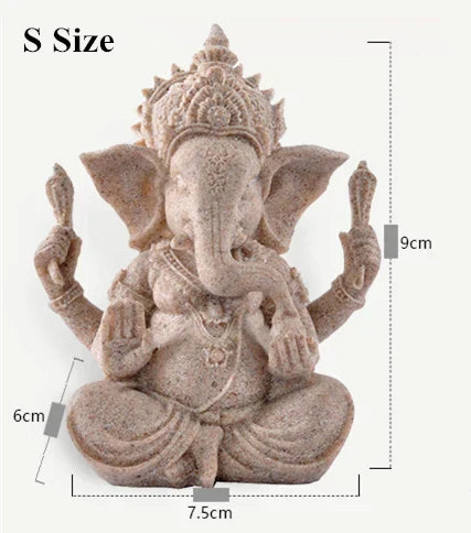 Handgjord Ganesha-figur i sandsten – Andlig elefantgudstaty för hem- och tempeldekor