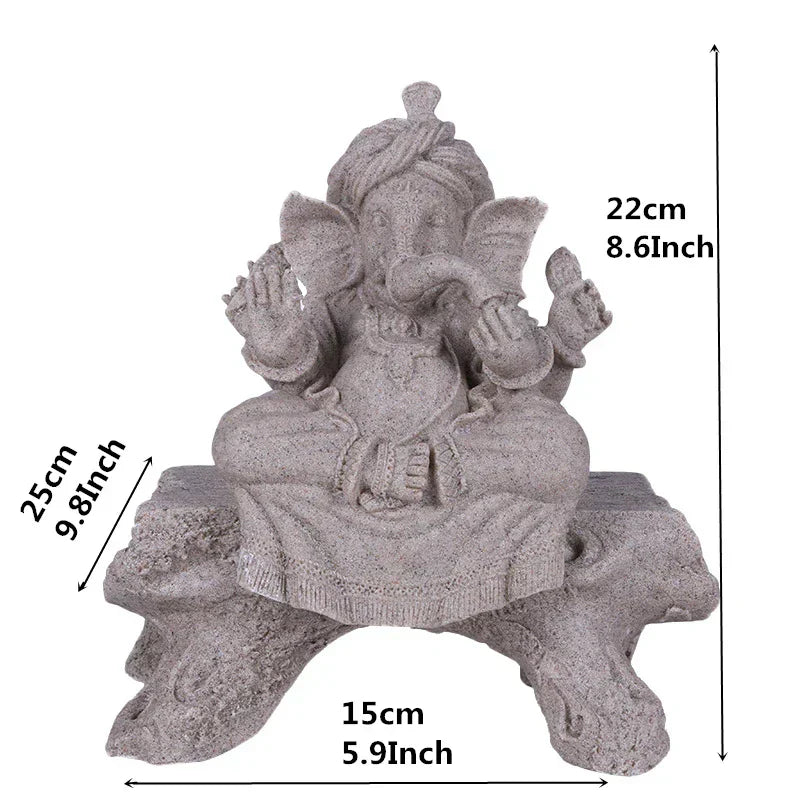 Handgjord Ganesha-figur i sandsten – Andlig elefantgudstaty för hem- och tempeldekor