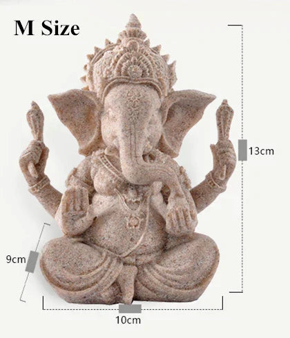 Handgjord Ganesha-figur i sandsten – Andlig elefantgudstaty för hem- och tempeldekor