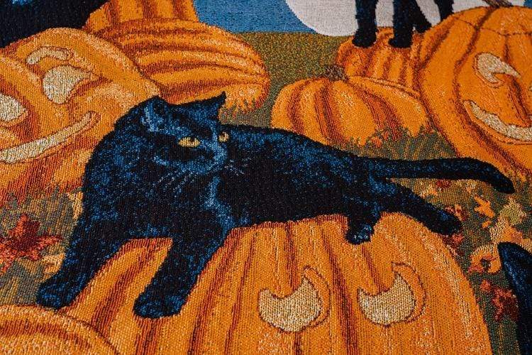 Festlig svart kattfilt – Halloween-tema plyschfilt för soffa eller sovrum