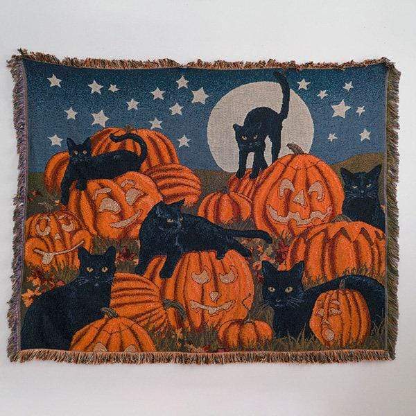 Festlig svart kattfilt – Halloween-tema plyschfilt för soffa eller sovrum