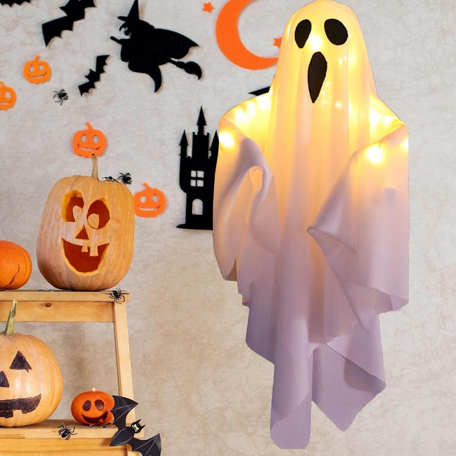 Hängande Halloween-spökljus – Spöklik tygdekoration för inomhus- och utomhusdekor