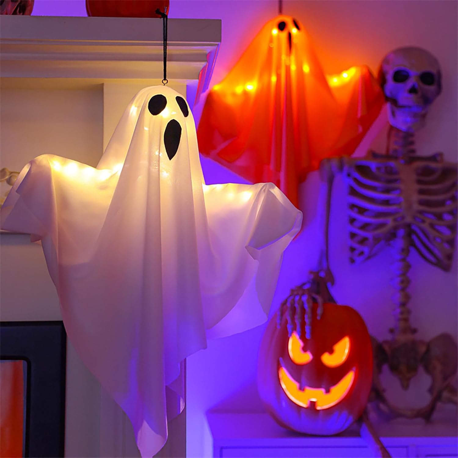 Hängande Halloween-spökljus – Spöklik tygdekoration för inomhus- och utomhusdekor