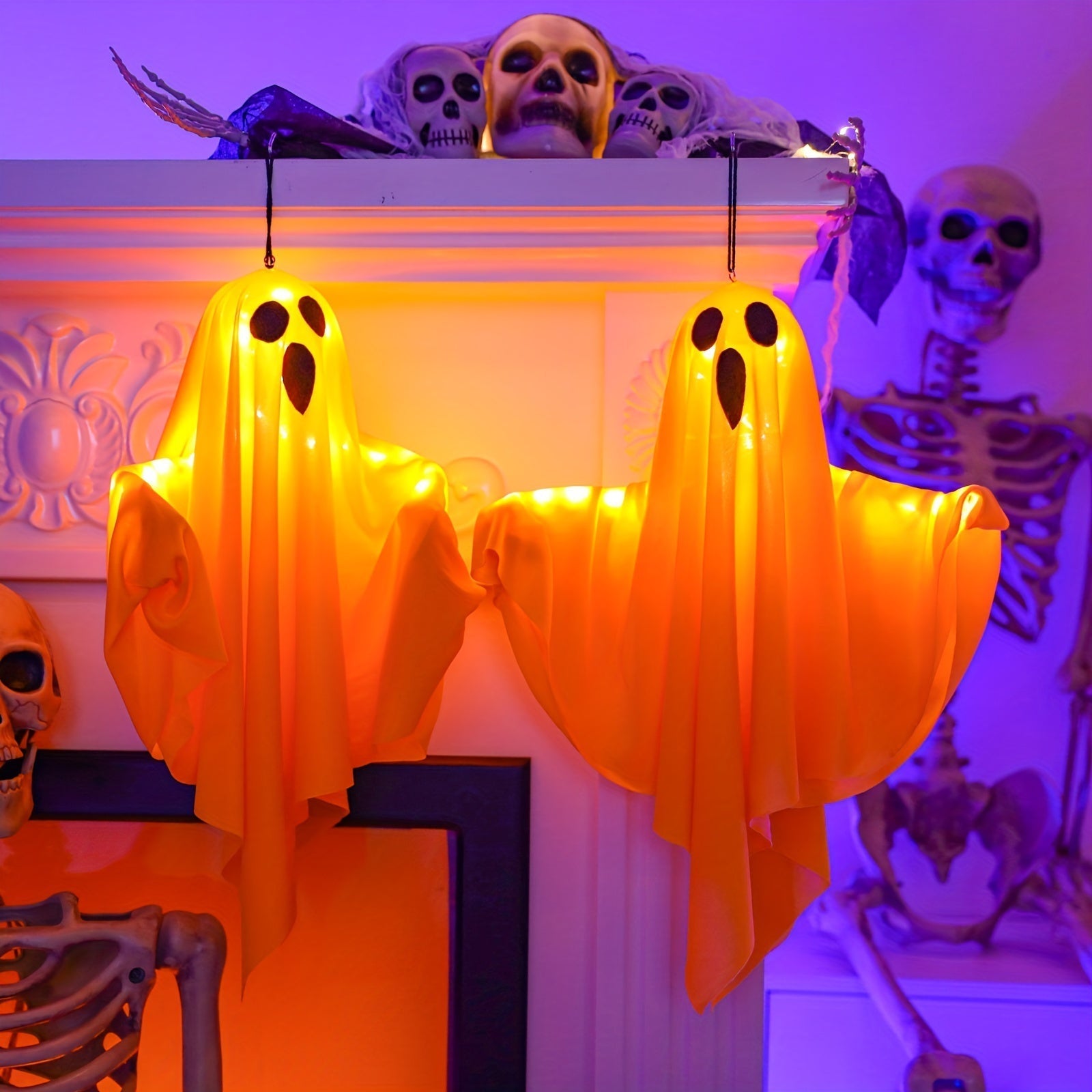 Hängande Halloween-spökljus – Spöklik tygdekoration för inomhus- och utomhusdekor