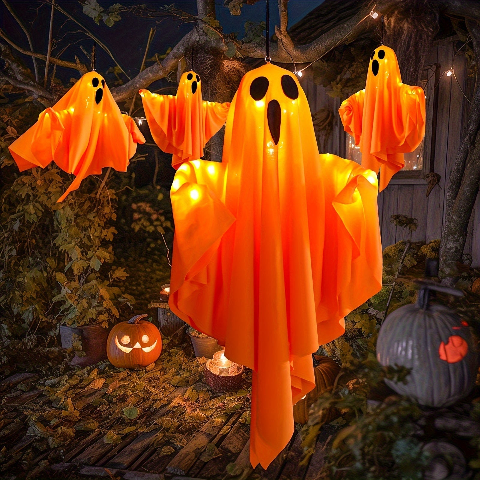 Hängande Halloween-spökljus – Spöklik tygdekoration för inomhus- och utomhusdekor