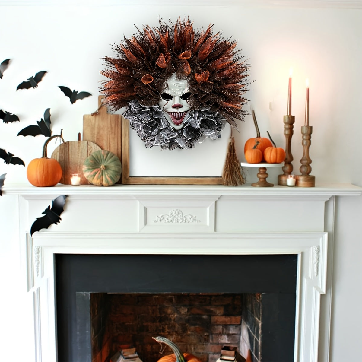 Kuslig clownansiktekrans – Skrämmande Halloween-dörrhängande dekoration