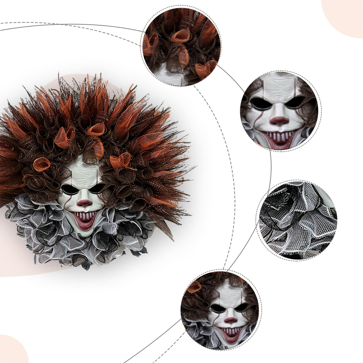 Kuslig clownansiktekrans – Skrämmande Halloween-dörrhängande dekoration