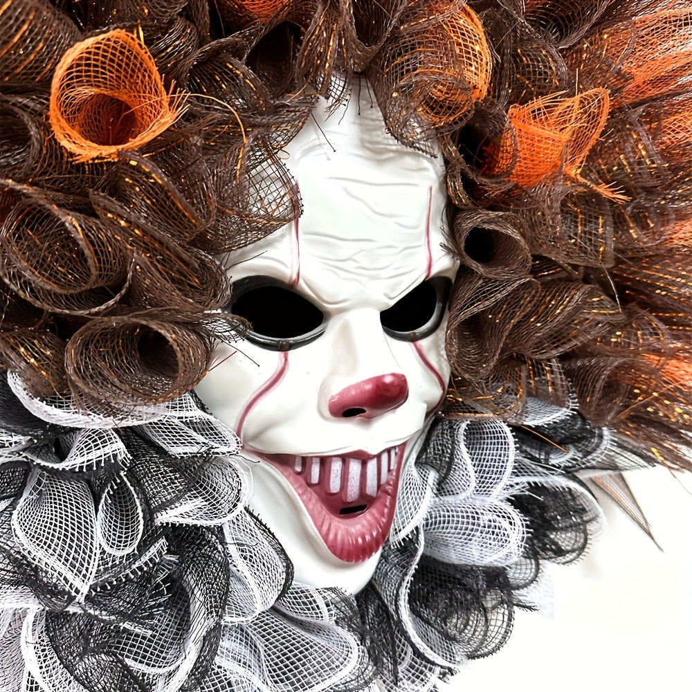 Kuslig clownansiktekrans – Skrämmande Halloween-dörrhängande dekoration