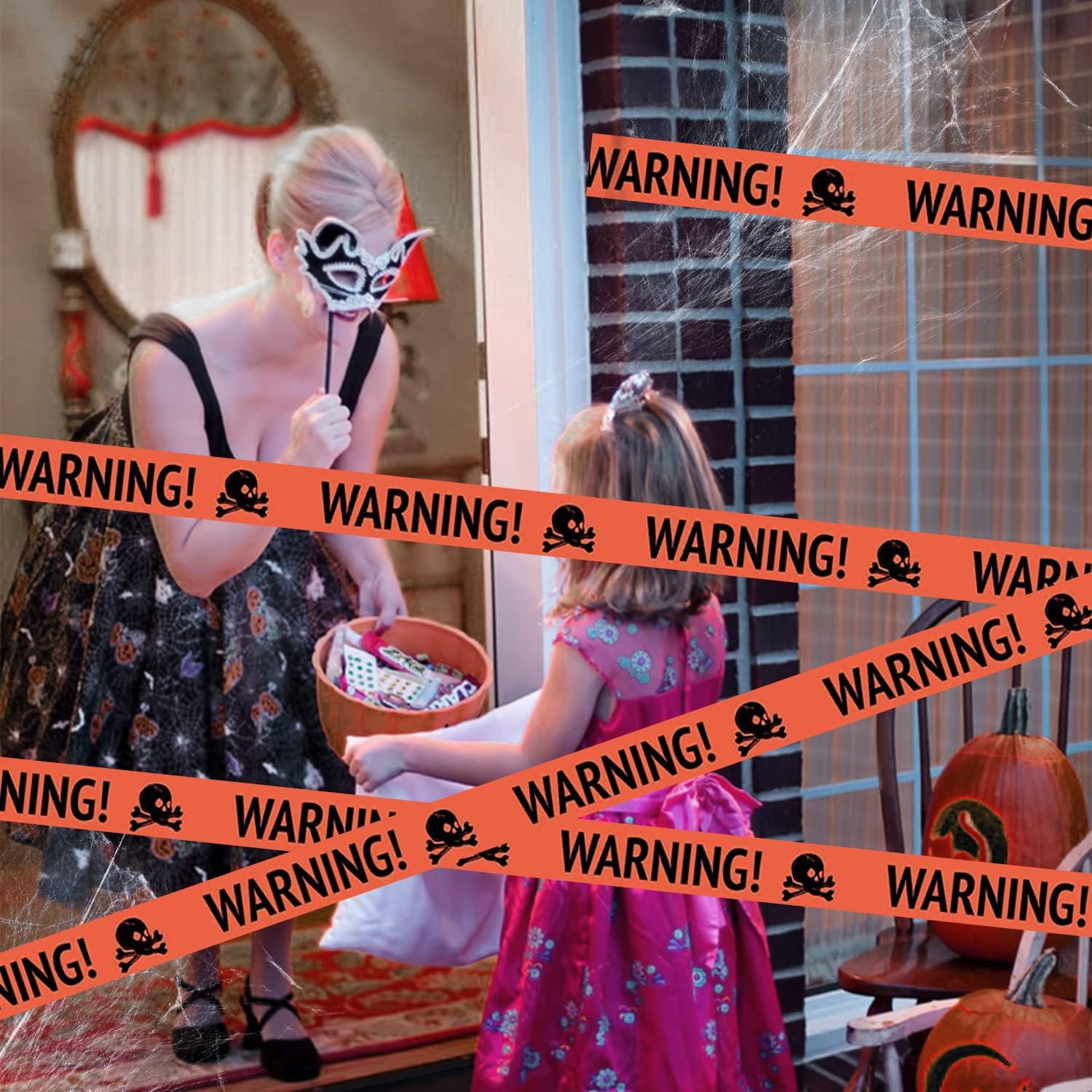Halloween-varningstejp för dödskalle – kuslig plastvägg- och dörrdekoration