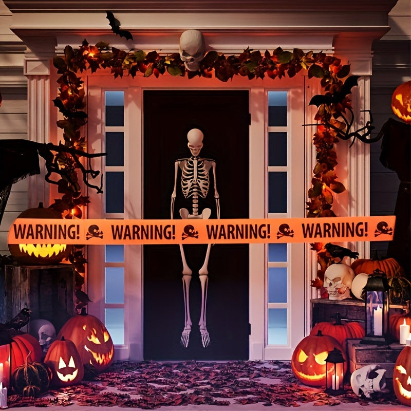 Halloween-varningstejp för dödskalle – kuslig plastvägg- och dörrdekoration