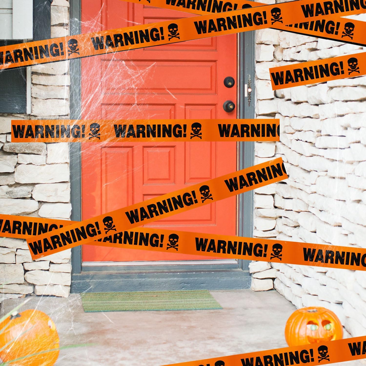 Halloween-varningstejp för dödskalle – kuslig plastvägg- och dörrdekoration