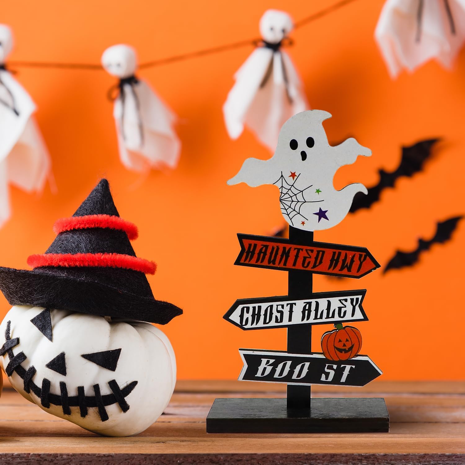 Rustik träpumpa Halloweendekoration – Festlig bordsprydnad