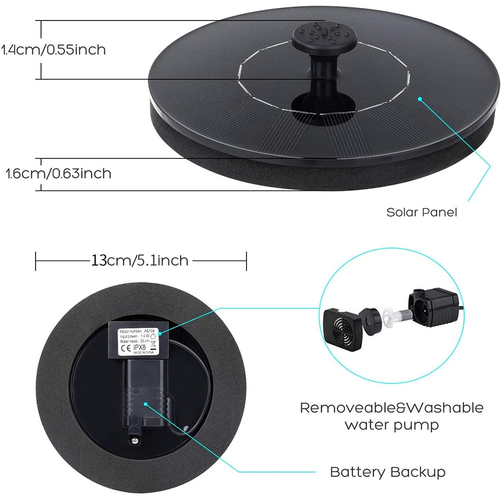 Soldriven flytande fontänpump – miljövänlig vattenfunktion för trädgård, damm och fågelbad