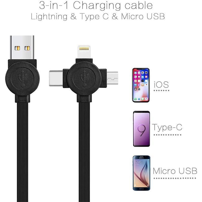 Universell 3-i-1 snabbladdningskabel – strömlösning för flera enheter med USB-C, Lightning och Micro USB