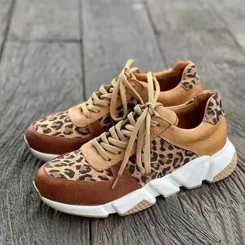 Trendiga djurmönster-sneakers med snörning för kvinnor
