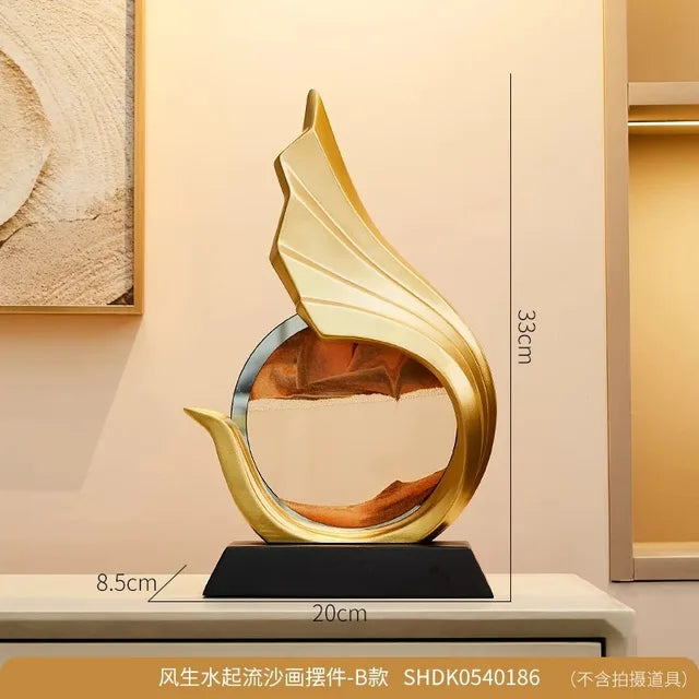 Gyllene flödande sandkonst - Roterande kinetisk timglasskulptur