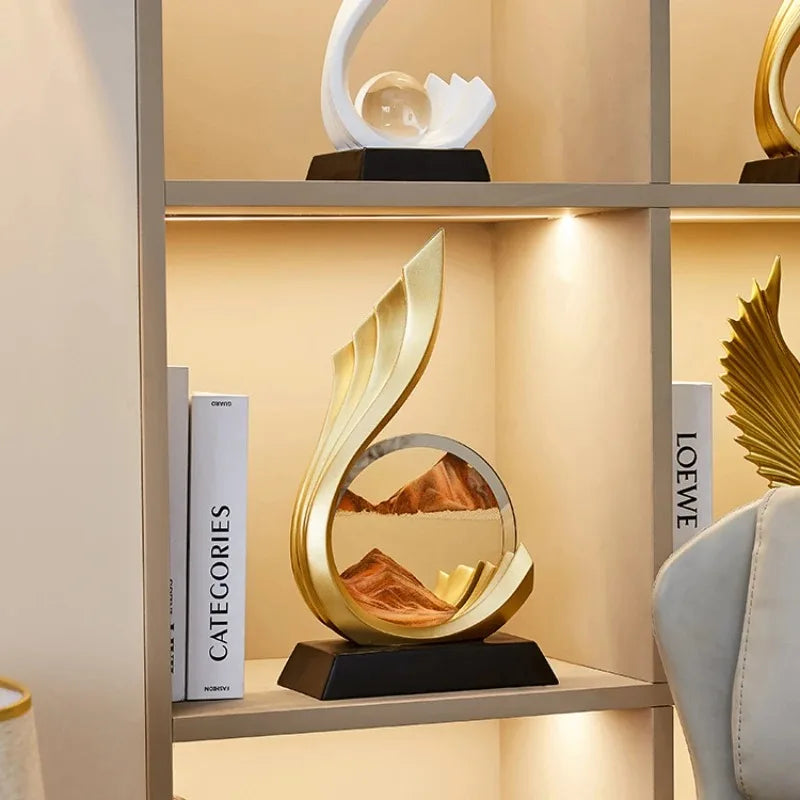 Gyllene flödande sandkonst - Roterande kinetisk timglasskulptur