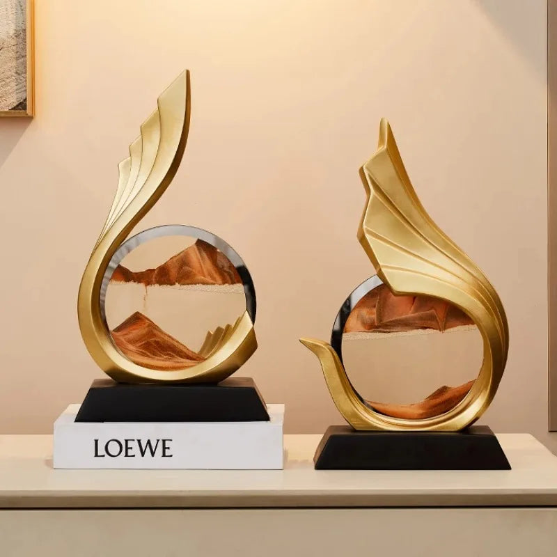 Gyllene flödande sandkonst - Roterande kinetisk timglasskulptur