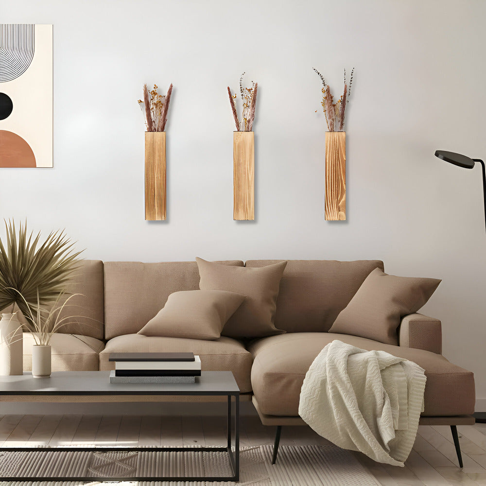 Modern väggkruka i trä – 30 cm rektangulär hängande vas och växthylla