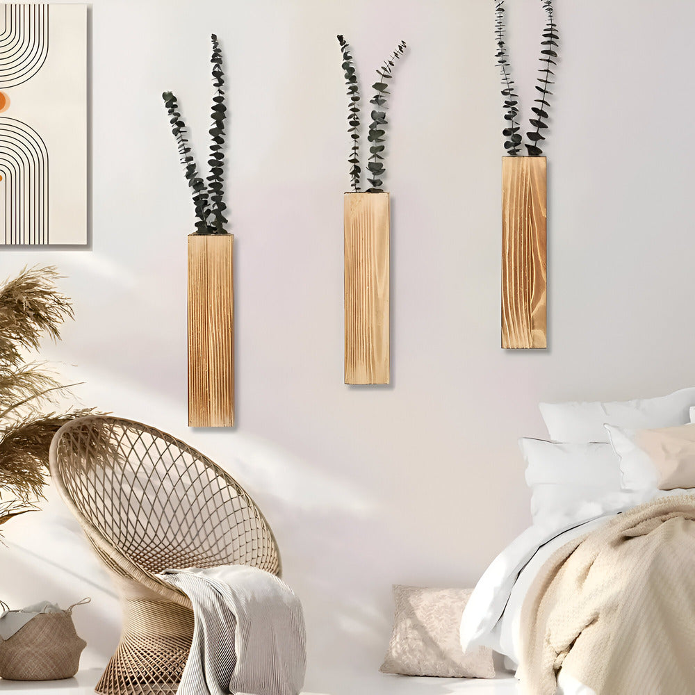 Modern väggkruka i trä – 30 cm rektangulär hängande vas och växthylla