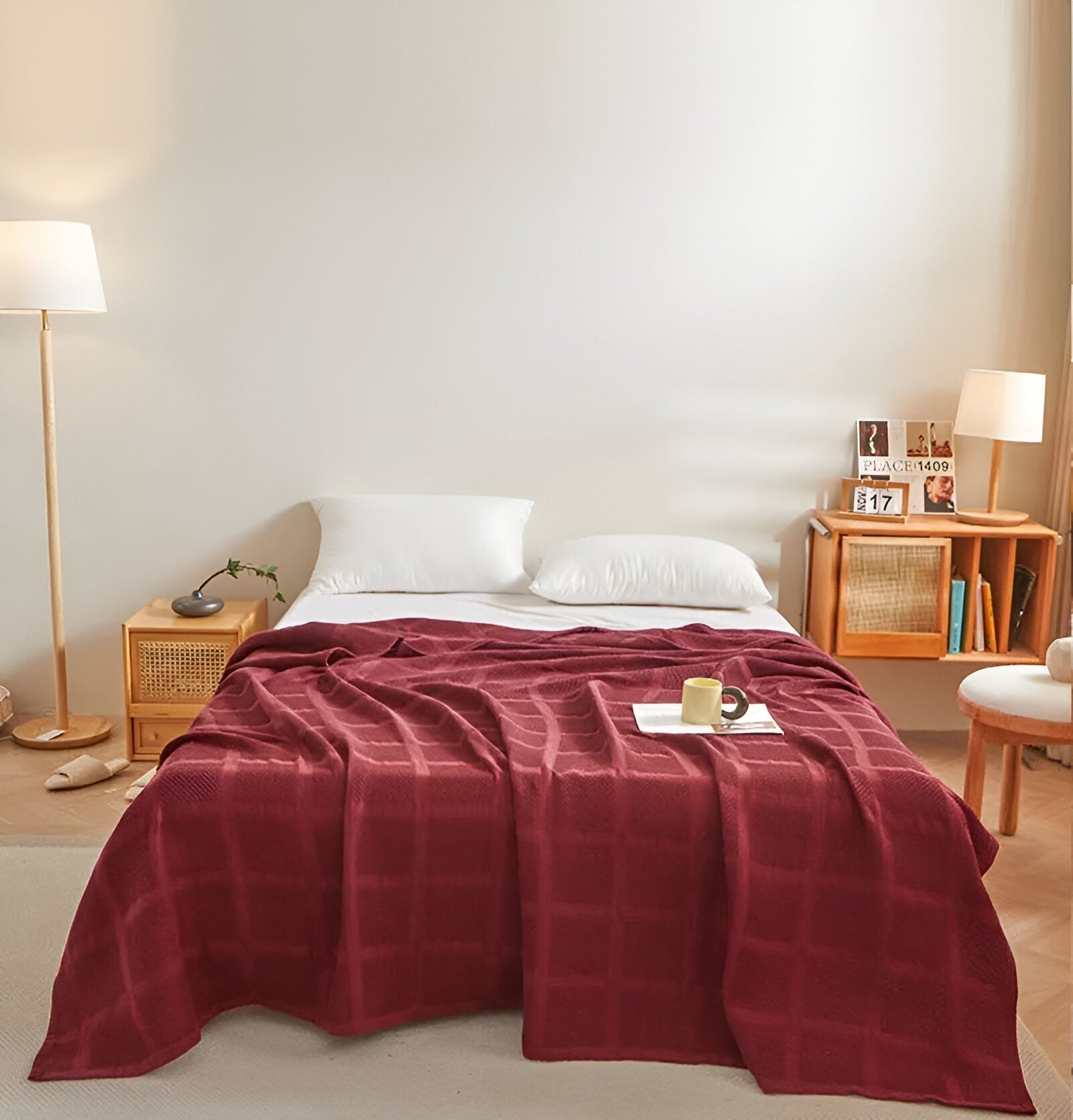 Texturerad våffelfilt i bomull – Lätt och mysigt sängkläder och heminredning