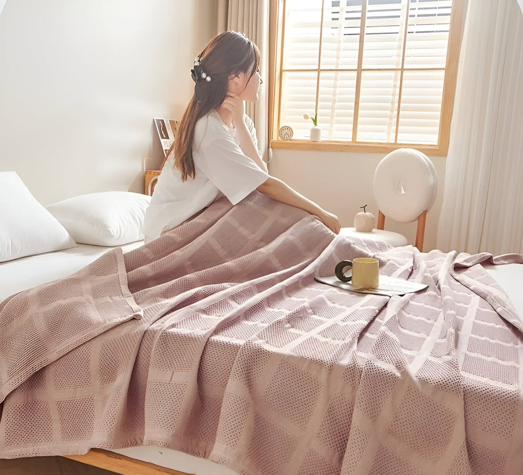 Texturerad våffelfilt i bomull – Lätt och mysigt sängkläder och heminredning