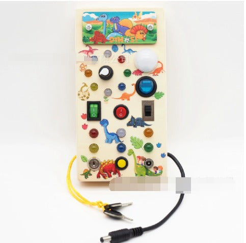 Träleksak med LED-lampor – Interaktiv pedagogisk leksak för småbarn med strömbrytare och aktiviteter