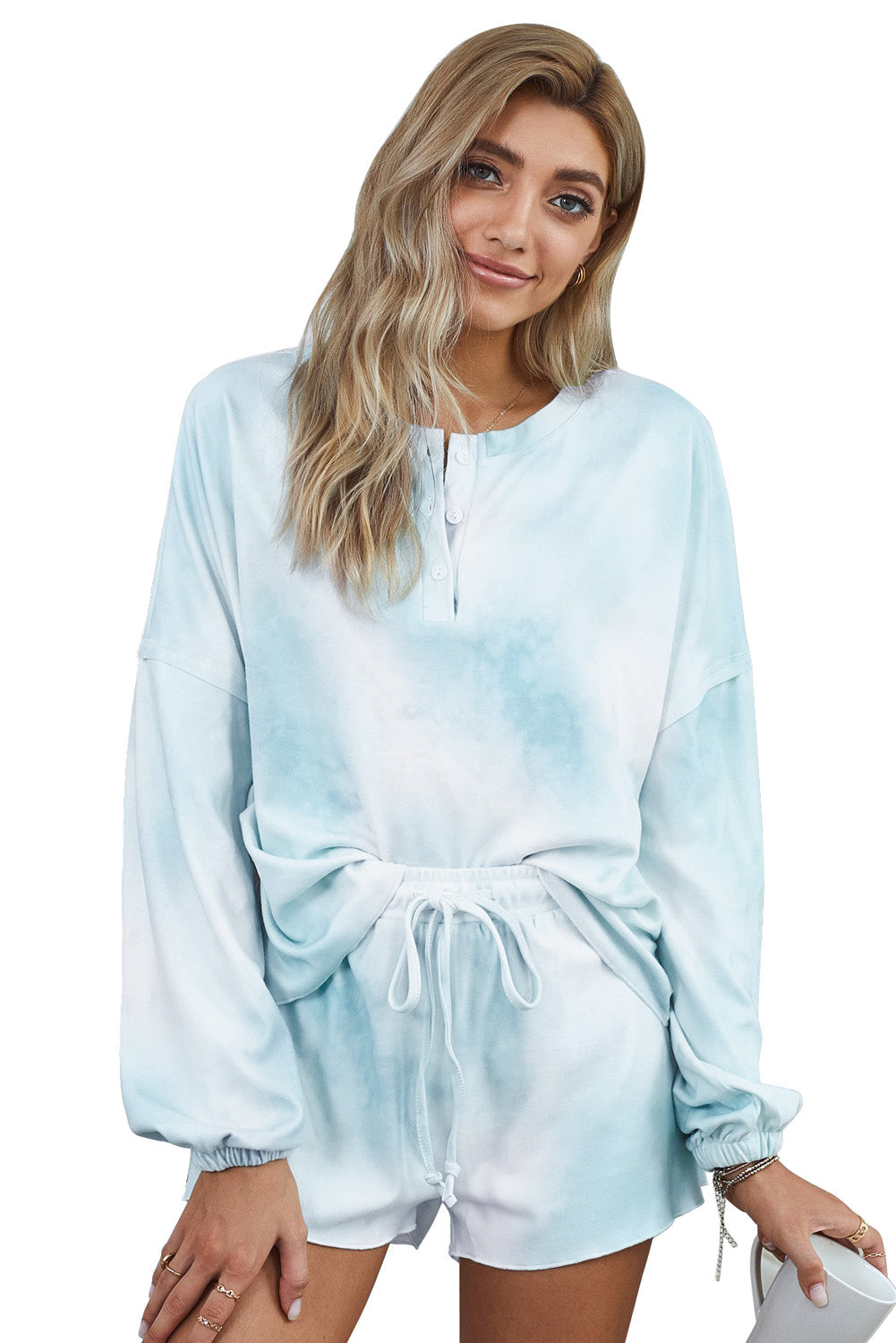 Blått tie-dye matchande tröjset för kvinnor