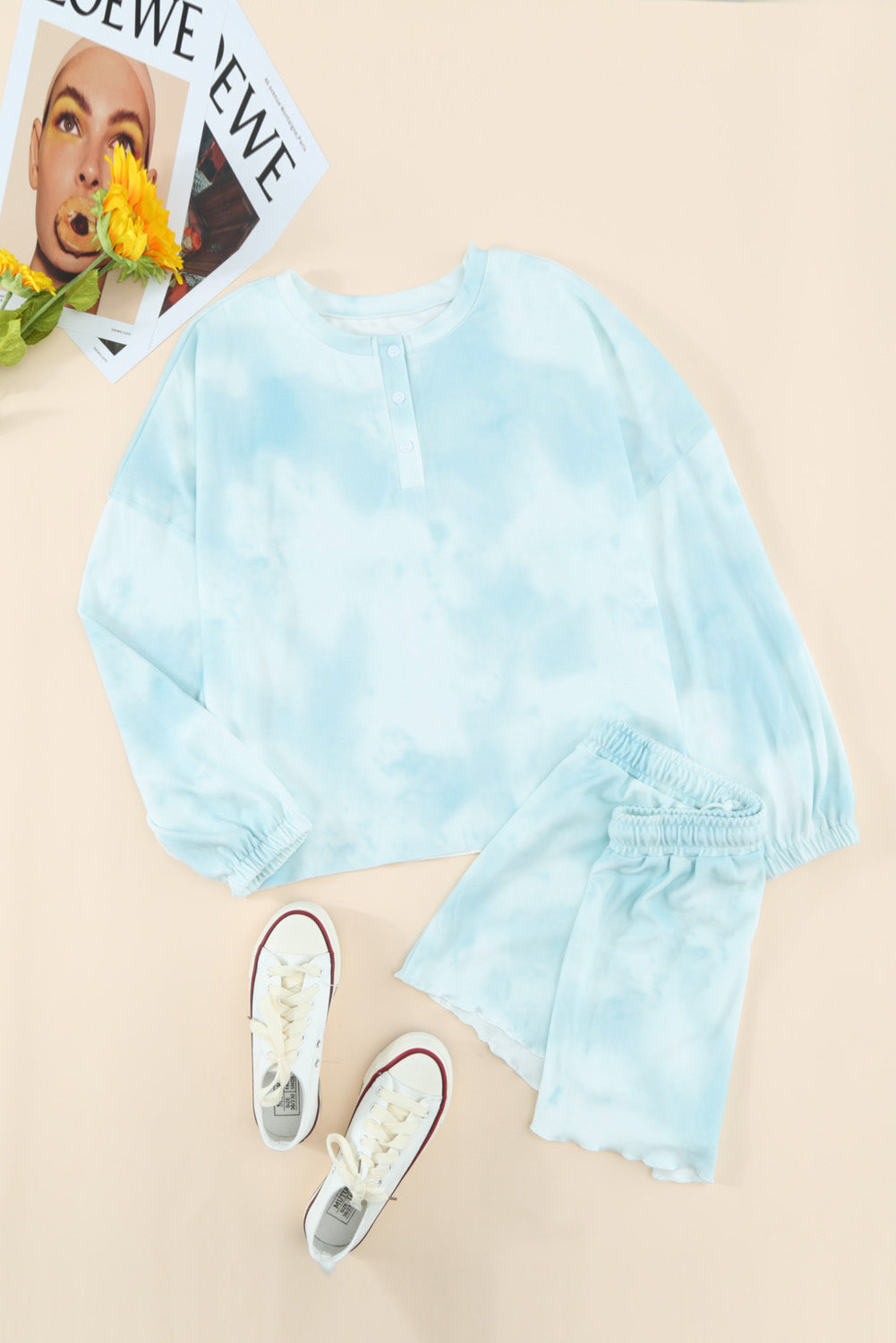 Blått tie-dye matchande tröjset för kvinnor