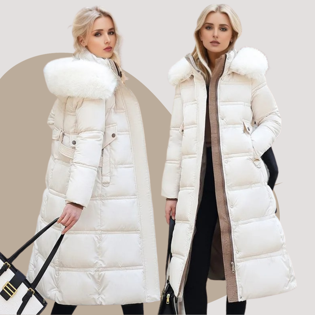 Hadassah | Maxilång dunjacka med pälskrage – Vinterjacka med huva
