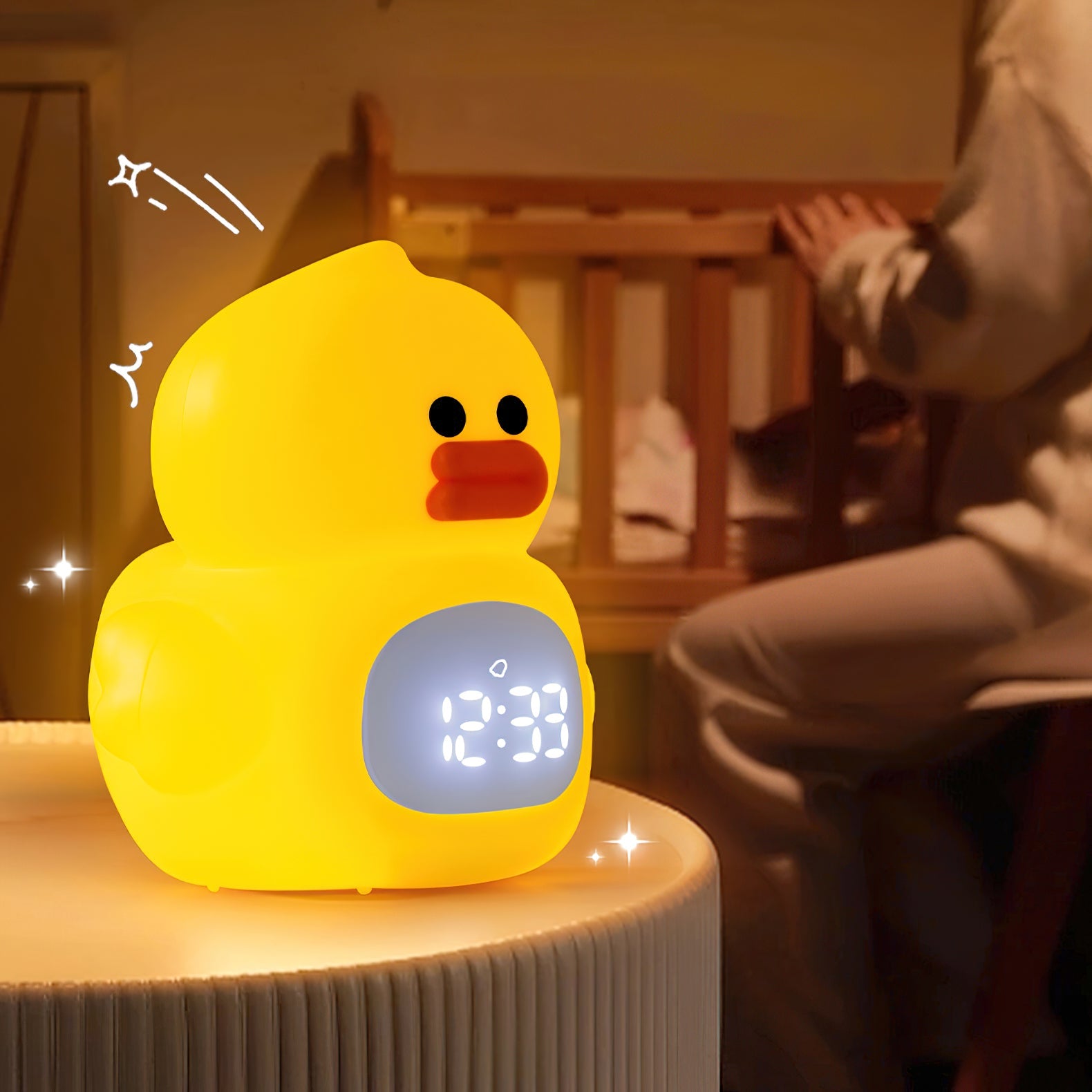 Quacky Glow Duck-klocka och uppladdningsbar nattlampa – söt LED-skrivbordslampa med inbyggt batteri