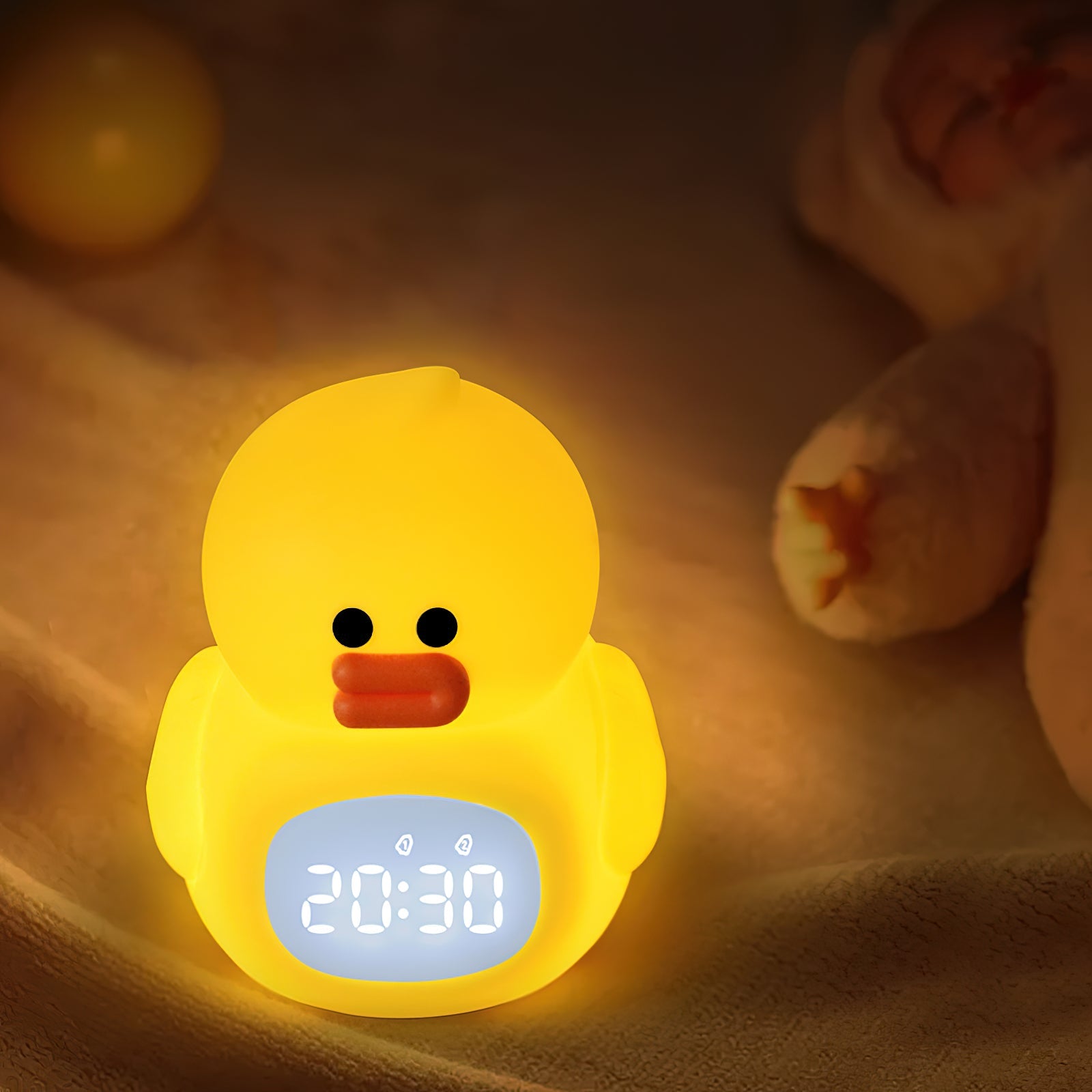 Quacky Glow Duck-klocka och uppladdningsbar nattlampa – söt LED-skrivbordslampa med inbyggt batteri