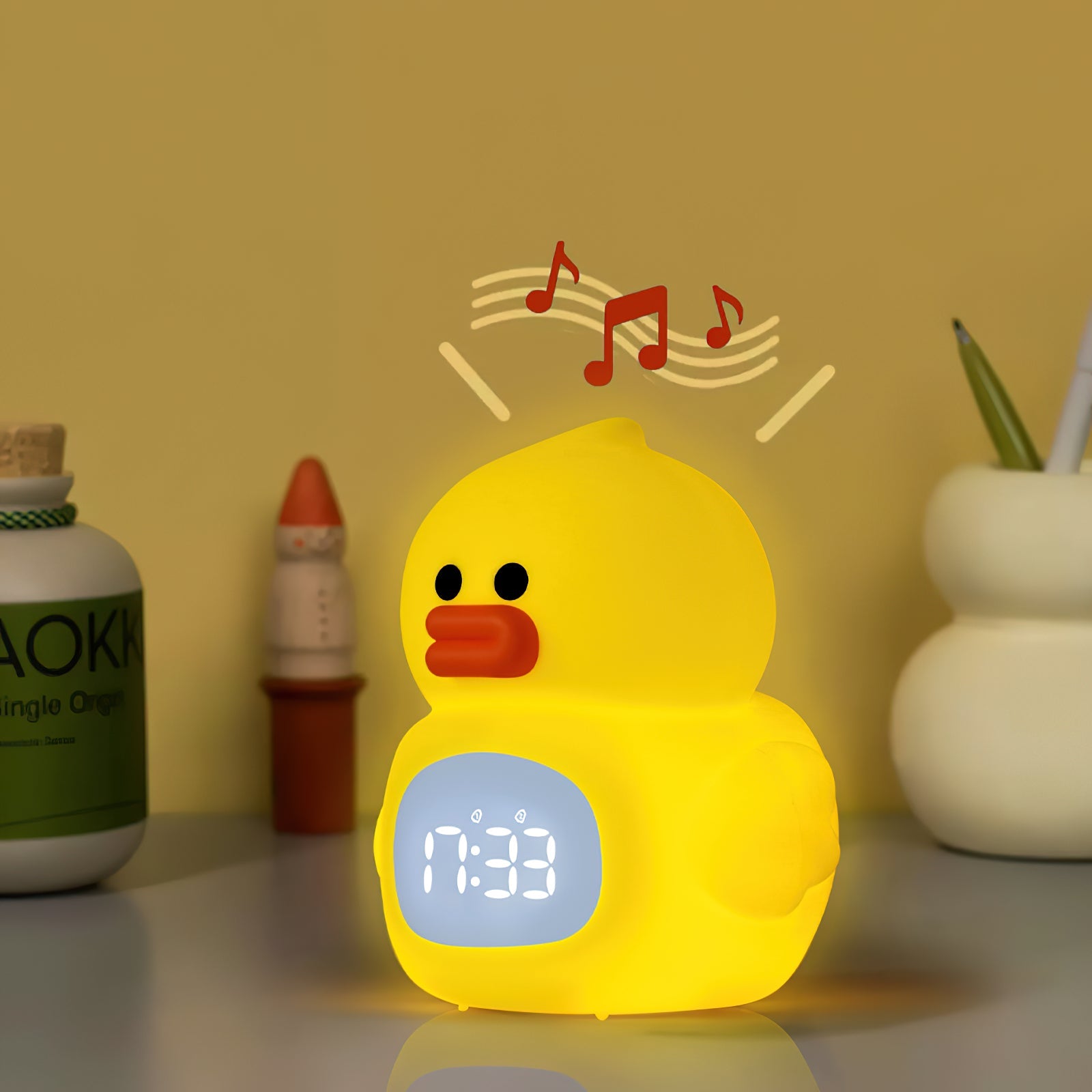 Quacky Glow Duck-klocka och uppladdningsbar nattlampa – söt LED-skrivbordslampa med inbyggt batteri