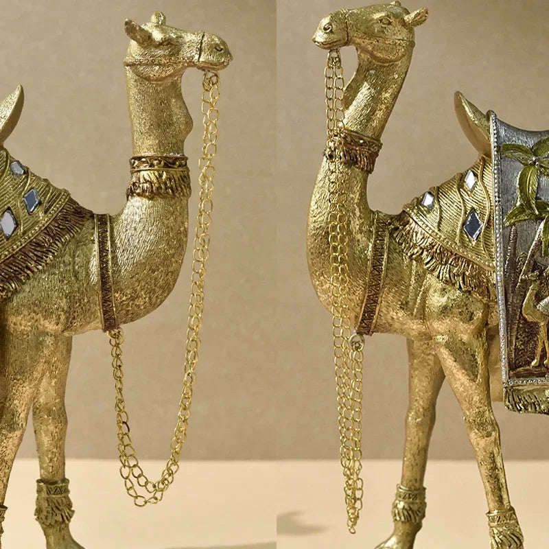 Lyxig gyllene kamelstaty - Elegant hartsfigur i arabisk stil för heminredning
