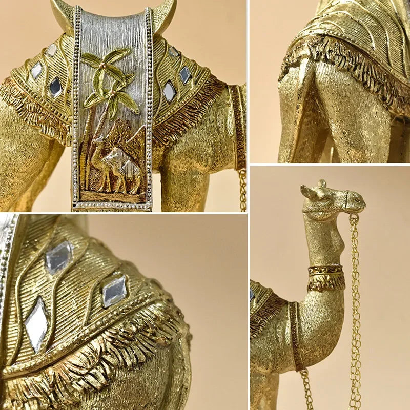 Lyxig gyllene kamelstaty - Elegant hartsfigur i arabisk stil för heminredning