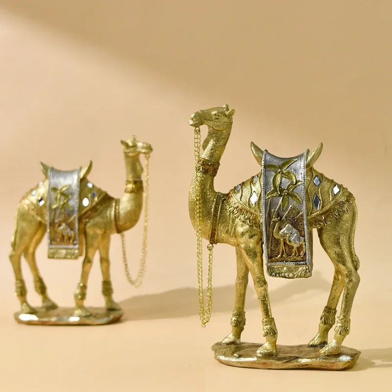Lyxig gyllene kamelstaty - Elegant hartsfigur i arabisk stil för heminredning