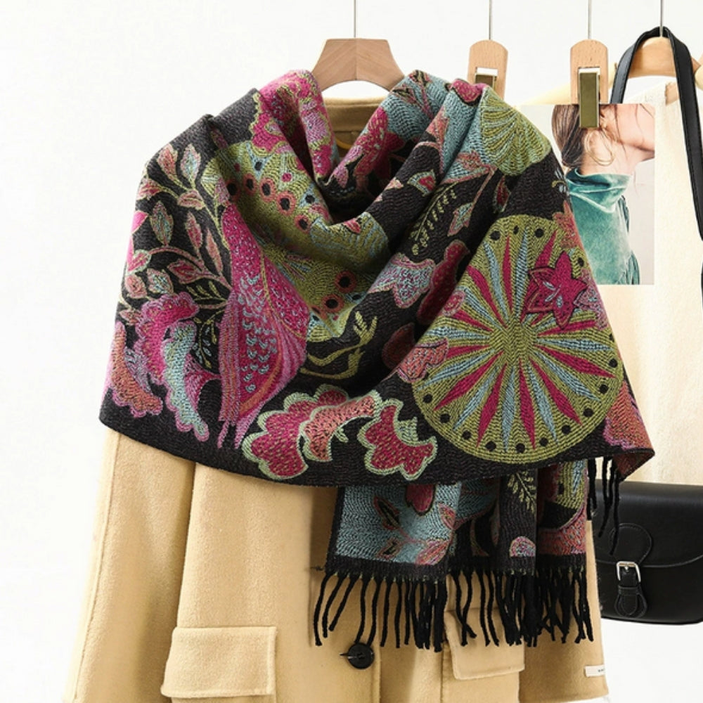 Bohemiskt Heritage Print Sjal – Mjuk vinterscarf och elegant omslagssjal