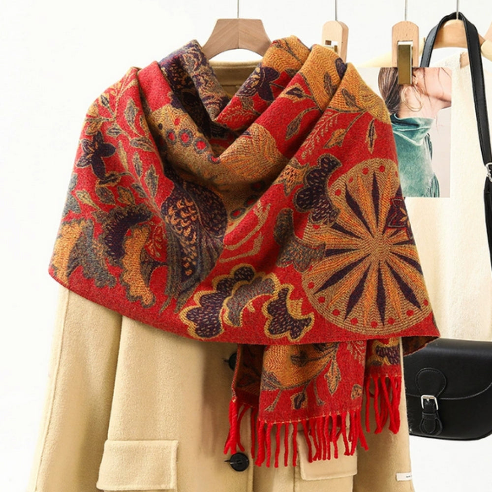 Bohemiskt Heritage Print Sjal – Mjuk vinterscarf och elegant omslagssjal