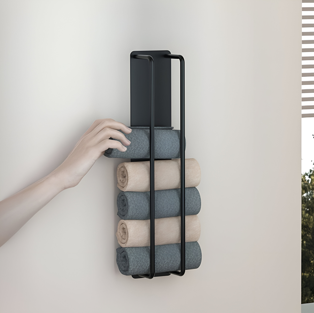 Modern väggmonterad handdukshängare – Platsbesparande metallhållare för badrumsförvaring