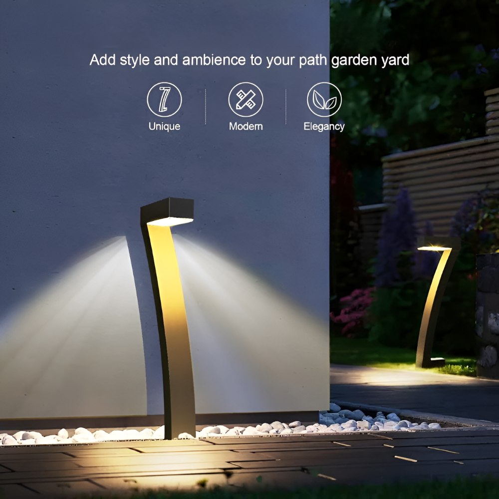 Modern svart utomhuslampa med LED-ljus – Mjukt, varmt sken, väderbeständig design