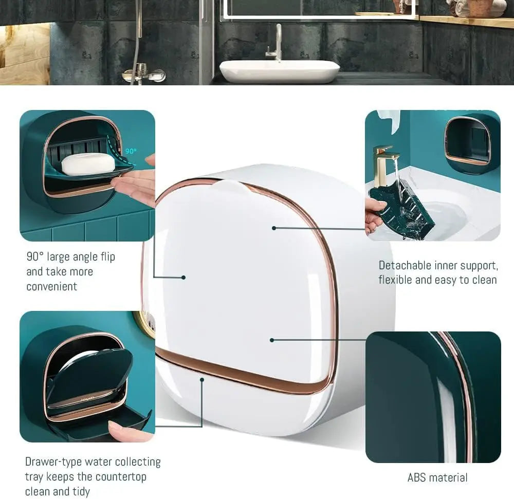 Elegant tvålkopp med lock och avrinningsbricka – Modern tvålhållare för badrum